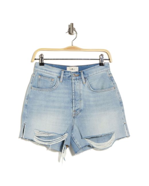 Seven7 Ruby High Waist Destroyed Step Hem Denim Shorts in Blue Lyst