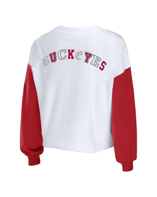 WEAR by Erin Andrews University Colorblock Long Sleeve T-shirt in Red ...
