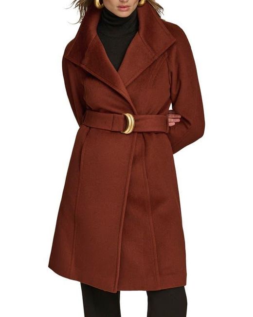 Donna Karan Red Belted Wool Wrap Coat