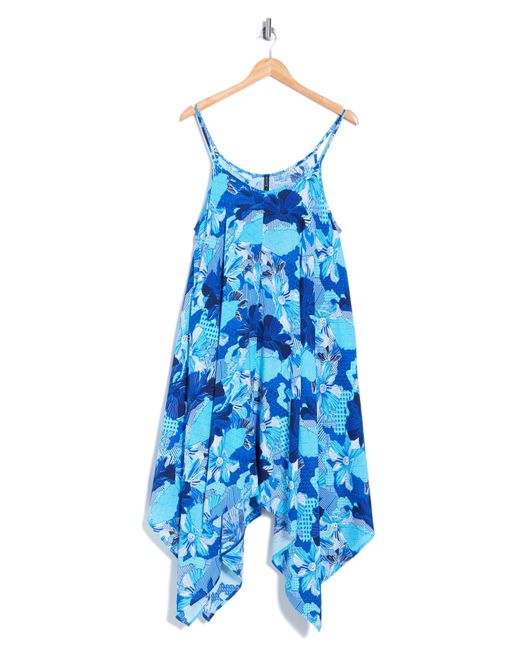 Boho Me Blue Print Handkerchief Hem Maxi Dress