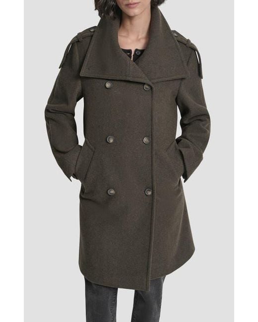 DKNY Gray Double Breasted Wool Blend Military Coat