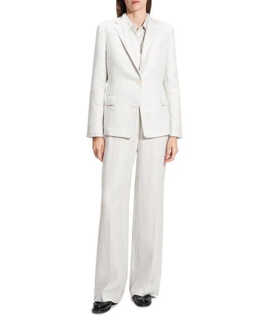 Theory White B.Mel Houndstooth Check Slim Fit Linen Blend Blazer