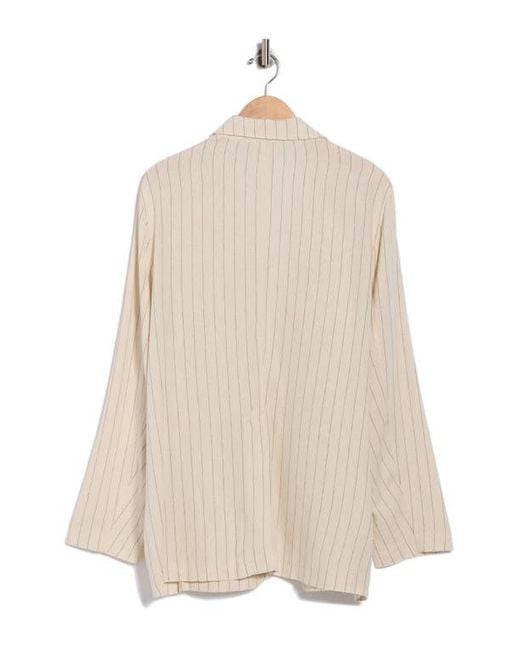 Max Studio Natural Oversize Pinstripe One-Button Blazer
