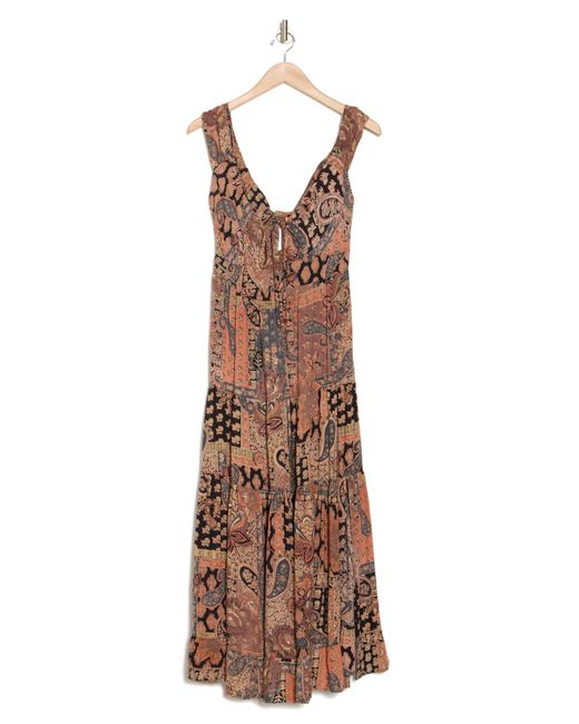 Angie Brown Keyhole Patchwork Print Dress