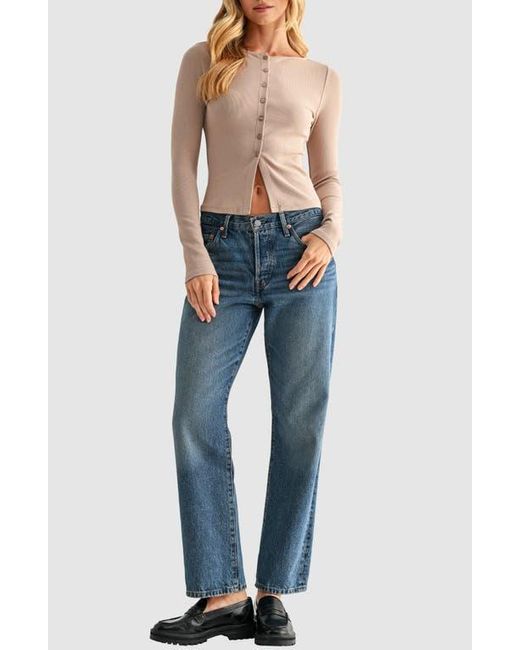 Lush Blue Long Sleeve Button Front Crop Top