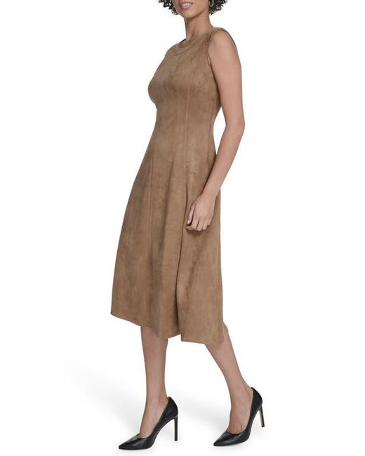 Calvin Klein Natural Faux Suede Midi A-Line Dress