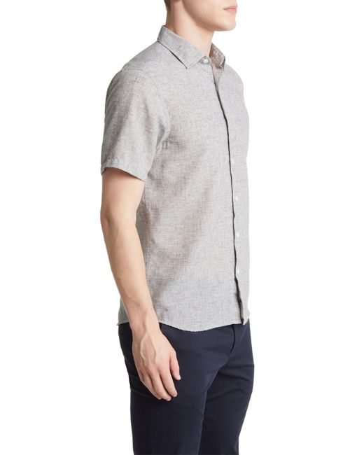 Robert Barakett Gray Martense Slub Short Sleeve Cotton Button-up Shirt for men
