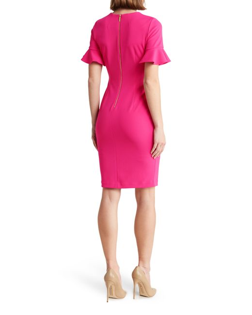 Calvin Klein Pink Ruffle Short Sleeve Sheath Dress