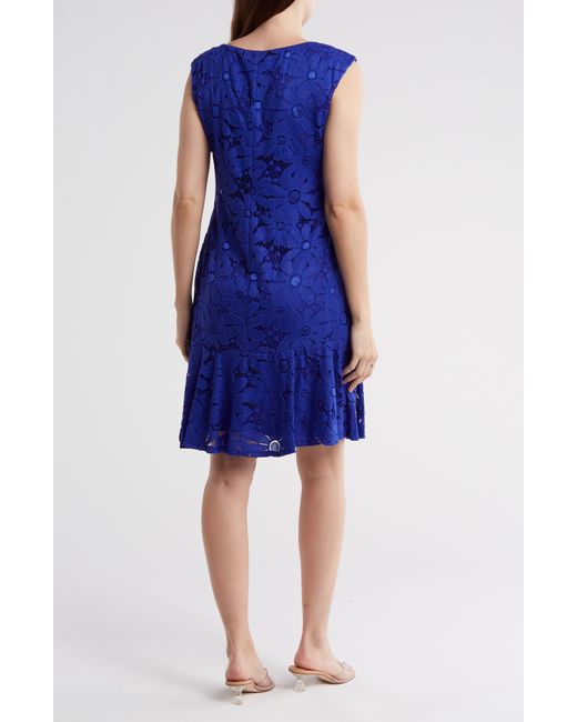 Connected Apparel Blue Tiered Hem Lace Dress