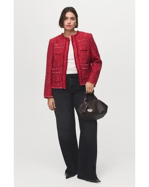 Mango Red Frayed Tweed Jacket