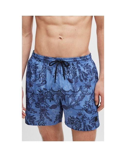 Boss Blue Reel Abstract Swim Trunks for men