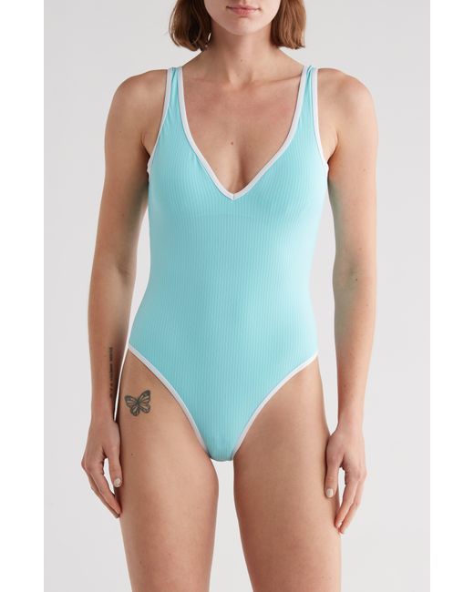 Nicole Miller Blue Piped Ribbed One-piece Swimsuit