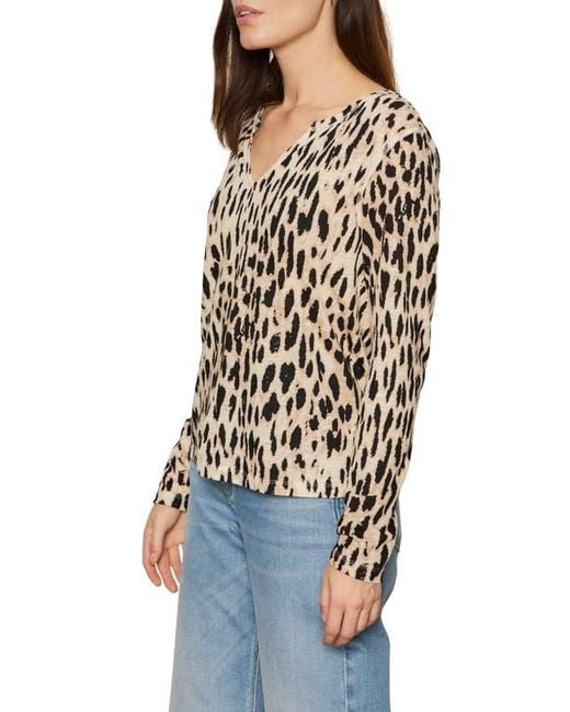 Sanctuary Black Print Split Neck Knit Top