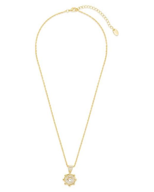 Sterling Forever Metallic Etta Cubic Zirconia & Faux Pearl Pendant Necklace