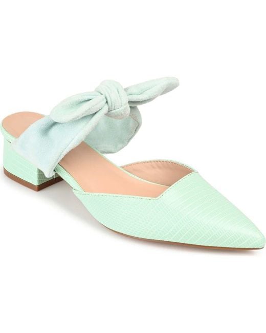 Journee Collection Blue Lizard-Embossed Vegan Leather Block Heel Mules
