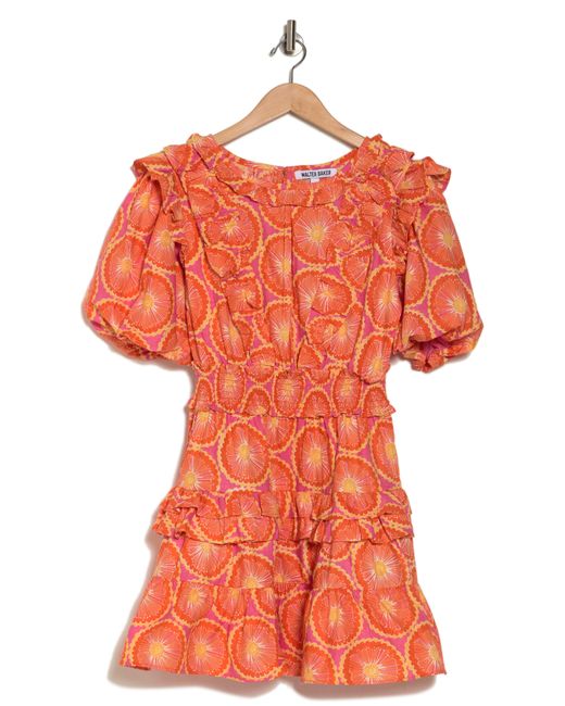 Walter Baker Orange Ciara Floral Puff Sleeve Cotton Minidress