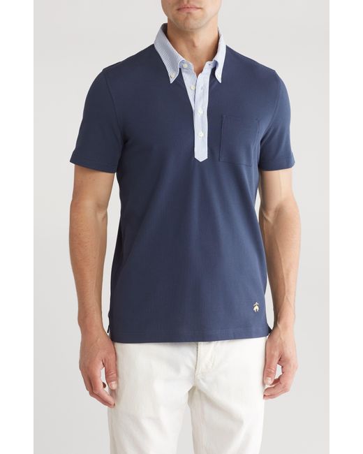 Brooks Brothers Blue Stripe Oxford Trim Knit Polo for men