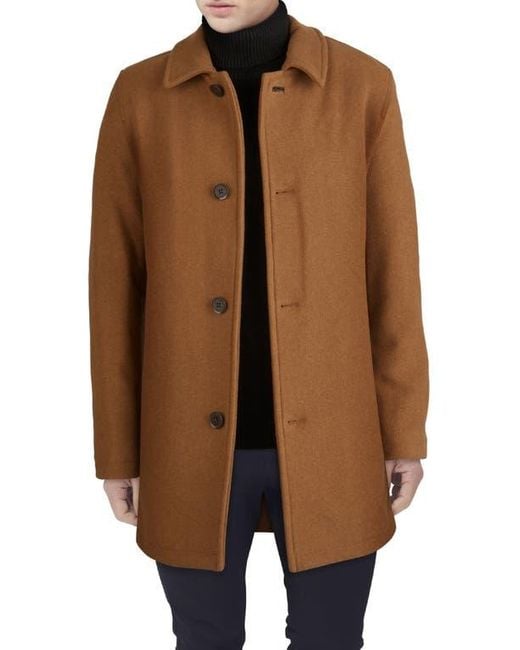 Cole Haan Brown Wool Blend Plush Car Coat for men