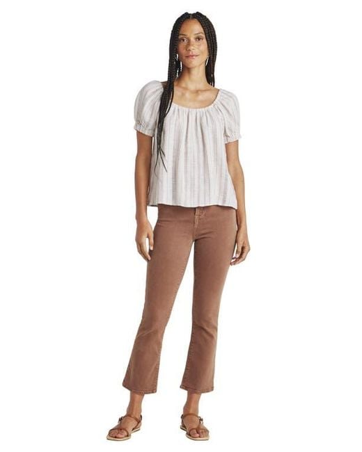 Splendid White Farrah Stripe Puff Sleeve Top