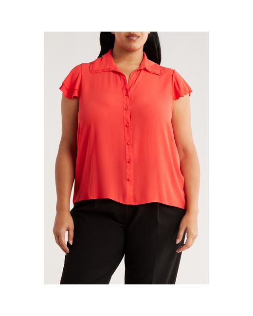 Tahari Tiered Flutter Sleeve Button-Up Shirt