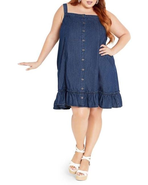 City Chic Blue Island Denim Button Front Dress