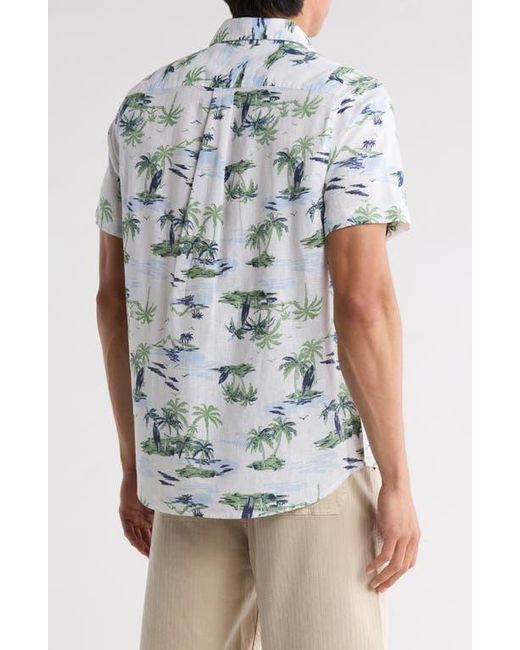 14th & Union White Short Sleeve Linen & Cotton Button-Up Shirt for men