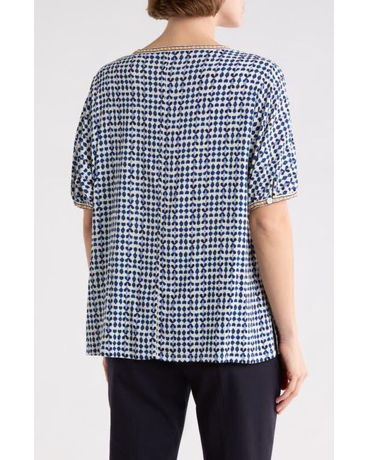 Max Studio Blue Keyhole Elbow Sleeve Top