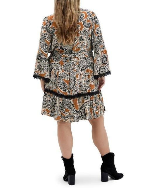 City Chic Multicolor Camille Paisley Long Sleeve Dress
