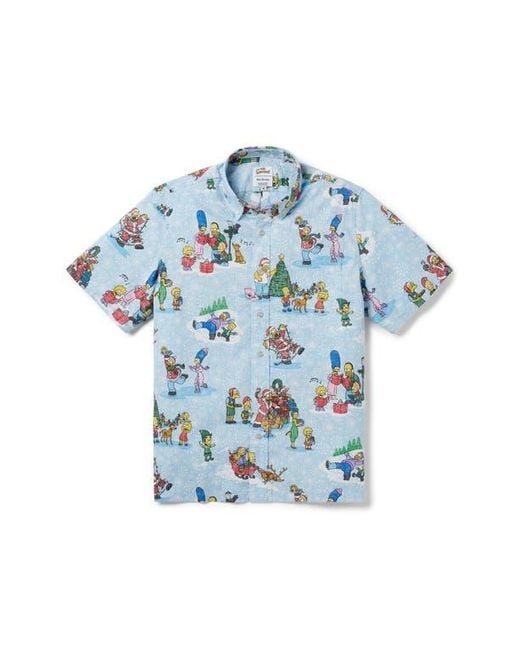 Reyn Spooner Blue The Simpsons Greetings Button-Down Shirt for men