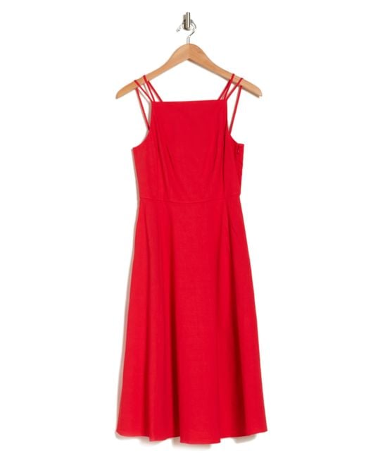 Theory Red Fit & Flare Linen Blend Dress