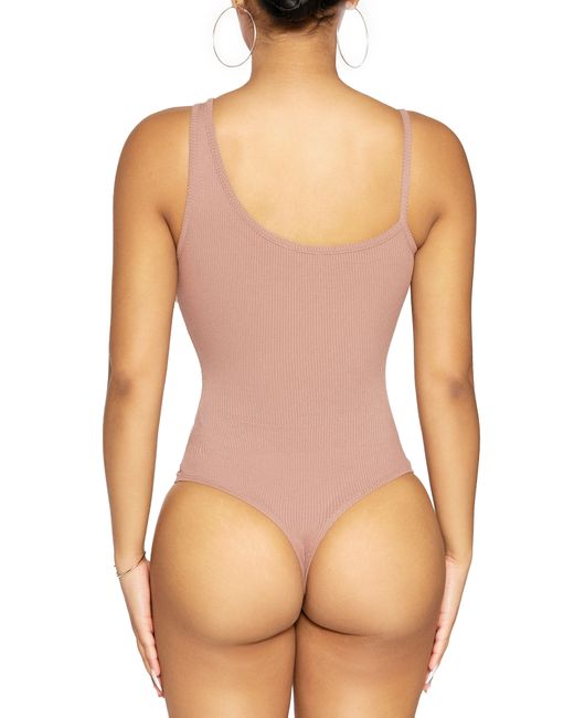 Naked Wardrobe Pink Asymmetrical Strap Bodysuit