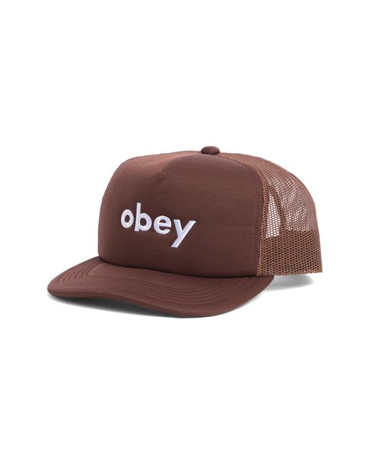 Obey Brown Lowercase Logo Snapback Trucker Hat for men