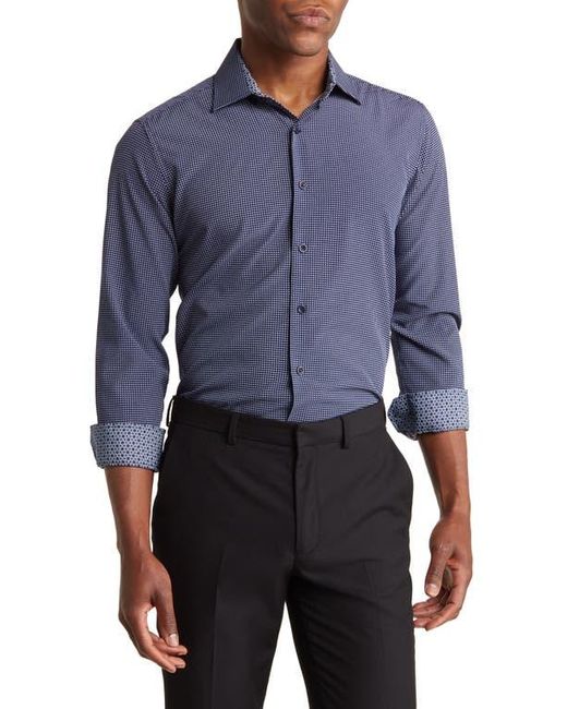 Tom Baine Blue Regular Fit Performance Stretch Long Sleeve Button Front Shirt for men