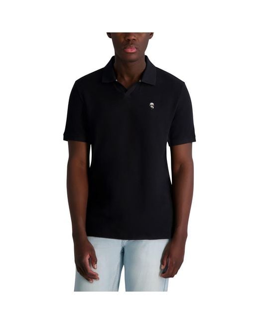 Karl Lagerfeld Black Slub Karl Patch Cotton Polo for men