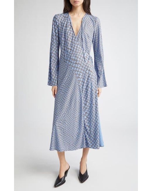 Stine Goya Women's Blue Print Long Sleeve Jersey Maxi Wrap Dress