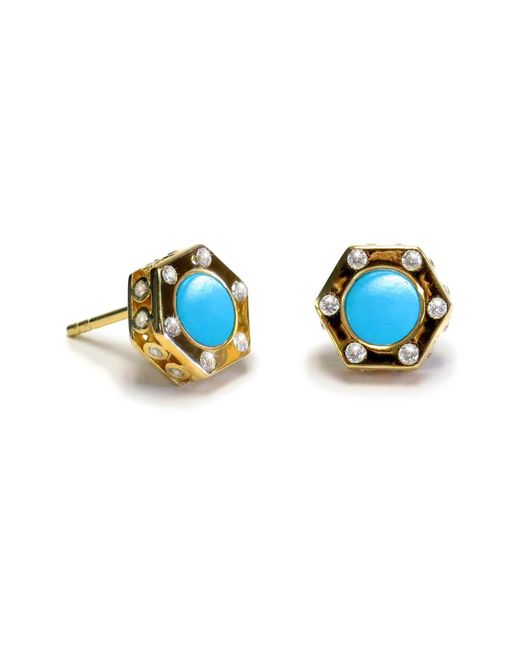 Liza Schwartz Metallic 18k Yellow Gold Plated Sterling Silver Turquoise Stud Earrings At Nordstrom Rack