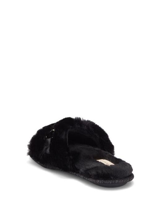 BCBGMAXAZRIA Black Plush Horsebit Faux Fur Slipper