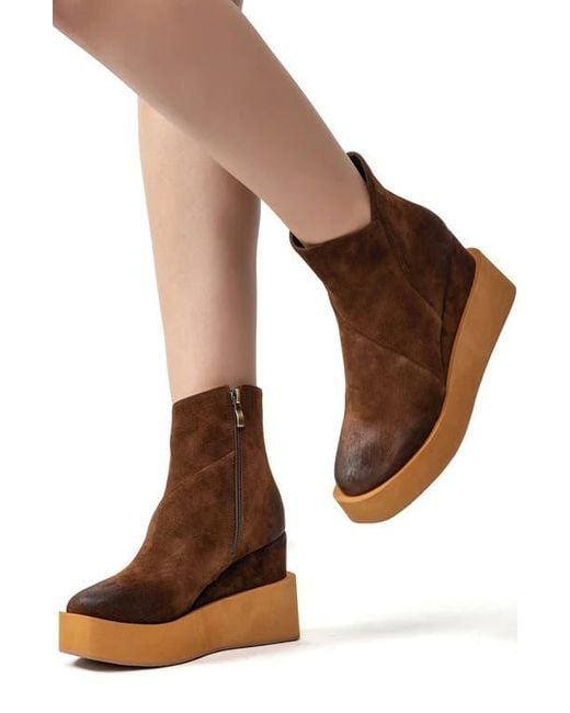 Antelope Brown Suede Platform Wedge Boot