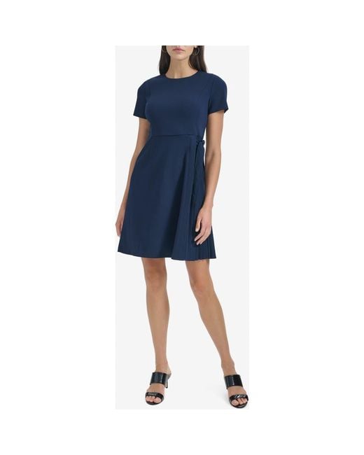 Calvin Klein Side Tie Pleated A-Line Dress in Blue | Lyst Calvin Klein Side Tie Pleated A-Line Dress in Blue | Lyst