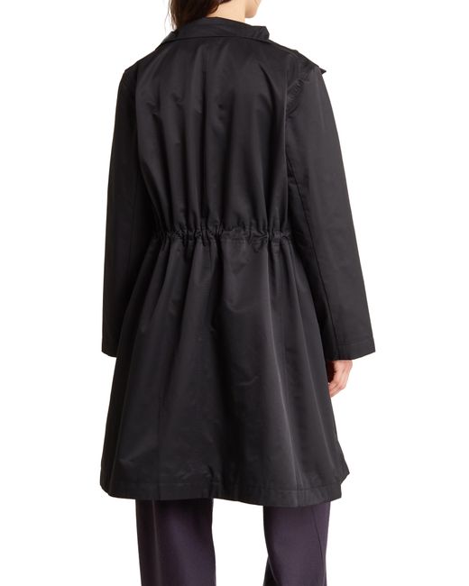 Eileen Fisher Black Stand Collar Organic Cotton Blend Coat