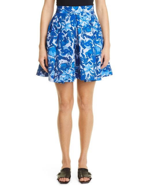 Lela Rose Blue Godet High Waist Floral Print Shorts