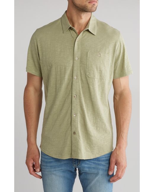 14th & Union Green Short Sleeve Slubbed Knit Button-up Shirt for men