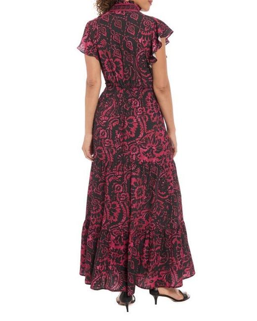 London Times Purple Ruffle Flutter Sleeve Tiered Maxi Dress