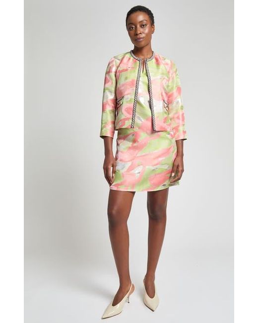 Ming Wang Pink Beaded Abstract Jacquard Jacket