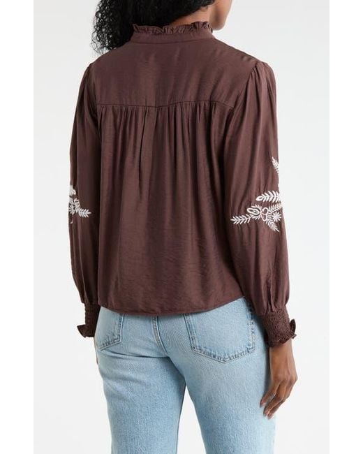 Forgotten Grace Brown Embroidered Buttoned Top