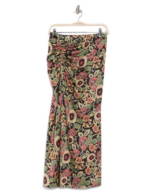 MELLODAY Multicolor Floral Satin Ruched Midi Skirt