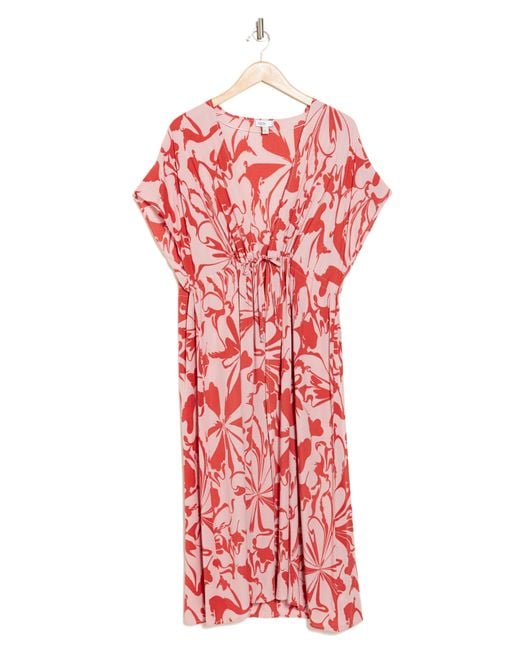 Nordstrom Red Floral Short Sleeve Cover-up Dress