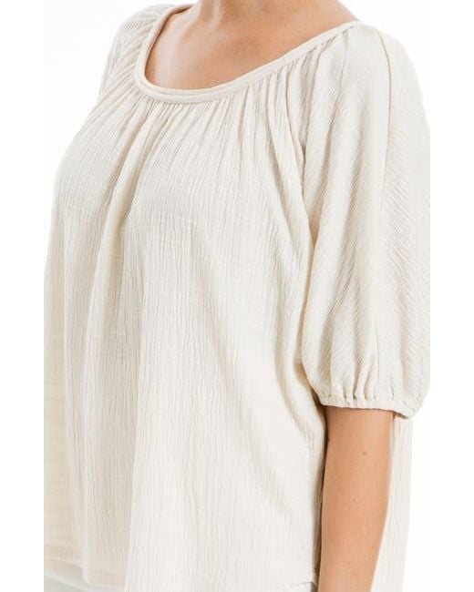 Max Studio White Textured Knit Bubble Sleeve Knit Top