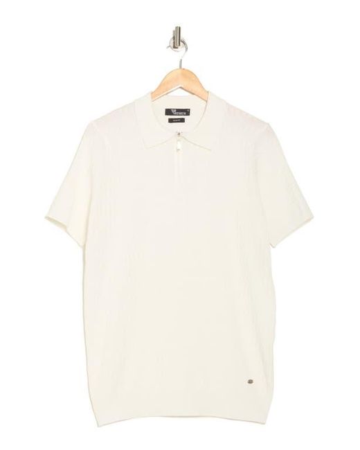 T.R. Premium White Textured Sweater Knit Zip Polo for men