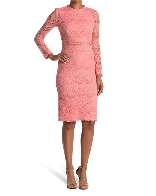 Love By Design Pink Lace Long Sleeve Midi Dress